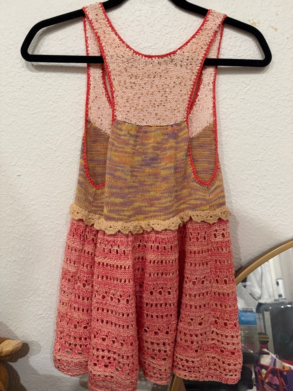 Crochet Knit Pink Multi-Color Button-Front Tank Top - Picture 4 of 4
